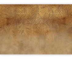 Fototapetai - Smėlio spalvos gamtos abstrakcija su auksiniais egzotiniais lapais
