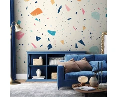 Fototapetai - Terrazzo su dideliais spalvotais elementais šviesiame fone