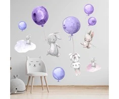 Interjero lipdukas - Kiškiai ir violetiniai balionai