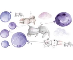Interjero lipdukas - Kiškiai ir violetiniai balionai