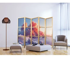 Japoniška kambario pertvara - Prieblandos spektaklis - rožinių ir violetinių atspalvių debesys