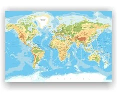 Kamštinis paveikslas - Geografinis pasaulio žemėlapis su smeigtukais. [Kamštinis žemėlapis]