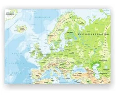 Kamštinis paveikslas - Pasaulio žemėlapis su smeigtukais. Europos kalnai [Kamštinis žemėlapis]