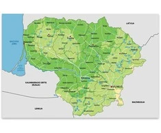 Kamštinis žemėlapis - Lietuvos žemėlapis su ežerų, upių pavadinimais, lietuvių kalba