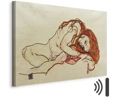 Paveikslas Egon Schiele - Pritūpusi mergina nuleista galva
