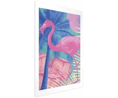 Paveikslas - Rožinis flamingas - abstraktus flamingas palmių ir ledo kubelių fone