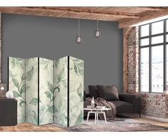 Pertvara - Akvarelinis botaninis motyvas - subtilūs žalsvai smėliniai lapai - 5 dalių