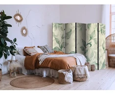 Pertvara - Akvarelinis botaninis motyvas - subtilūs žalsvai smėliniai lapai - 5 dalių