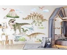 Sienų lipdukai vaikams Dinozaurai ir ugnikalnis