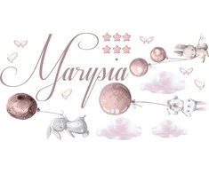 Sienų lipdukai vaikams su vardu Zuikiai su balionais