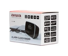 Aiwa Laikrodis su FM radiju, žadintuvu ir 2 USB įkrovimo lizdais, juodas