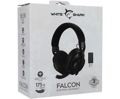 White Shark Baltas Shark Baltas Shark žaidimų belaidės ausinės FALCON, skirta PC, PS4/PS5, Mac, juodos spalvos