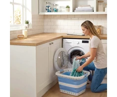 Beldray LA00000152EU7 40l Collapsible Laundry Basket, Baltas/Mėlyna