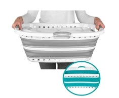 Beldray LA072979PGRYFEU7 Collapsible Hip Hugger Laundry Basket 37L, Baltas/Pilkas