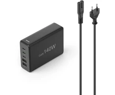 Hama GaN 140W PD/QC 3x USB-C, 2x USB-A juoda