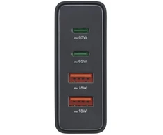 Hama GaN 65W PD/QC 2x USB-C, 2x USB-A juoda