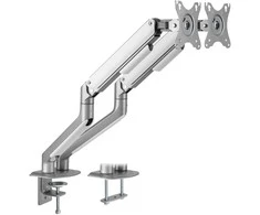 Laikiklis White Shark Baltas Shark Baltas Shark NEFERITES II, Desktop Mount for 2 Monitors, Sidabrinis (GMS-3208)