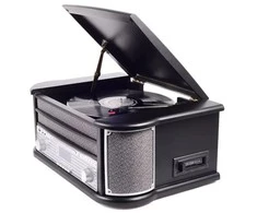 Muzikinis centras Medinis retro muzikos centras Denver MRD-51 su juodu patefonu