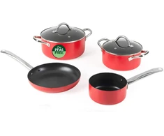 Russell Hobbs RH03821 Riviera 4-Piece Pan Set, Raudona