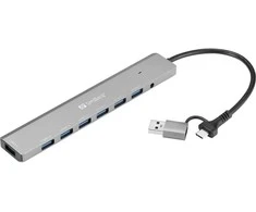HUB USB Sandberg 136-66 huby i koncentratory USB 3.2 Gen 1 (3.1 Gen 1) Type-A + Type-C 5000 Mbit/s
