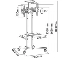 Laikiklis Sbox SBOX 32-55colių 81-140cm apkrova 50kg VESA 75x75 iki 600x400 pakreipimas -15 iki +15laipsniai papildoma lentyna įmontuojama ratais juodas - FS-401