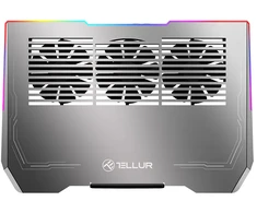 „Tellur“ nešiojamojo kompiuterio aušintuvas, 17 dydžio, 3 ventiliatoriai, RGB LED, USB, USB-C, aliuminio pilkos spalvos
