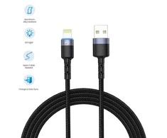 Tellur Data cable USB į Lightning LED, Nylon Braided, 1.2m juodos spalvos