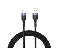 „Tellur“ duomenų kabelis USB prie C tipo LED nailono pintas 1,2 m „Juodas“.