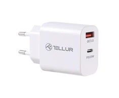 Tellur dviejų prievadų sieninis įkroviklis PDHC PD 20W + QC3,0 18W Baltas