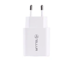 Tellur dviejų prievadų sieninis įkroviklis PDHC PD 20W + QC3,0 18W Baltas