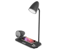 Tellur Nostalgia belaidis stalo įkroviklis, „Bluetooth“ garsiakalbis, stalinė lempa, juodas
