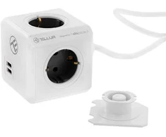 Tellur Power Cube Extended, Power strip 4 Outlets + 2xUSB jungtys, 1.5m cable baltas