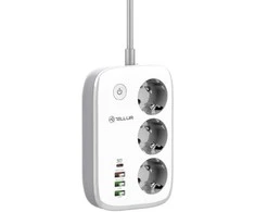 Tellur Smart WiFi Power Strip,3 Outlets, PD30W, QC18W, baltas