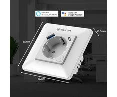 „Tellur“ išmanusis WiFi sieninis kištukas 3600 W 16 A, PD20 W, USB 18 W, energijos rodmuo, baltas