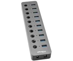 Adapteris - HiSmart USB Hub 10 Ports 5Gb/s Juodas