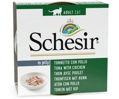 SCHESIR Tunas su vištiena drebučiuose - šlapias kačių ėdalas - 85 g