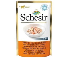 Agras Pet Foods Drėgnas Kačių Maistas - Schesir Želė su Tuną ir Vištiena su Krevetėmis - 50 g