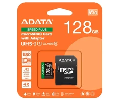 Atminties Kortelė - ADATA Speed Plus 128 GB Micro SDXC 180 MB/s Skaitymas, 160 MB/s Rašymas