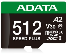 Atminties Kortelė - ADATA Speed Plus 512 GB Micro SDXC 180 MB/s Skaitymas, 160 MB/s Rašymas
