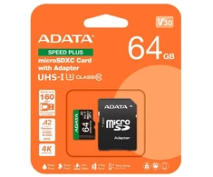 Atminties kortelė - ADATA Speed Plus 64 GB Micro SDXC 160 MB/s Skaitymas, 140 MB/s Rašymas