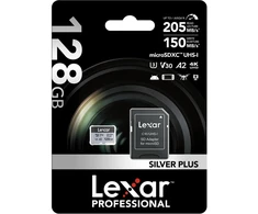 Atminties kortelė - Lexar High-Performance Sidabrinis Plus Micro SDXC 128GB 205 MB/s, Atsparus Vandeniui