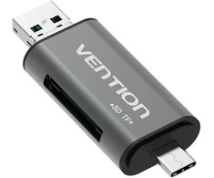„Vention USB3.0“ daugiafunkcis kortelių skaitytuvas, pilkas, metalinis