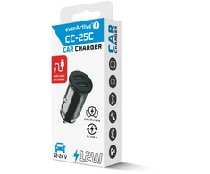 Automobilinis įkroviklis - everActive CC-25 12W Dviejų USB-A Prievadų Su USB-C Kabeliu LED, Juoda