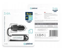 Įkroviklis automobilinis Platinet (PLCRSM) su MicroUSB laidu (1xUSB 3.4A) juodas