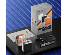 Barzdaskutė Elektrinis Skustuvas - Metz Traveller Skustuvas, 18 Peiliukų, 9 000 Aps./Min., USB-C, Atsparus Vandeniui, Oranžinis