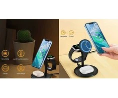 Belaidis įkroviklis CHOETECH, 15W, 3in1, magnetinis, juodas su stovu
