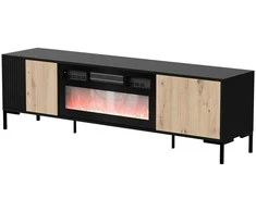 Laikiklis Cama Meble Televizoriaus Spintelė - Cama Merci 180 x 40 x 53,5 cm Juoda/Ąžuolas Artisan + Židinys