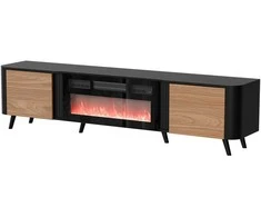 Laikiklis Cama Meble Televizoriaus Spintelė - Cama Volare 200 x 39 x 49 cm Juoda/Riešutmedis + Židinys