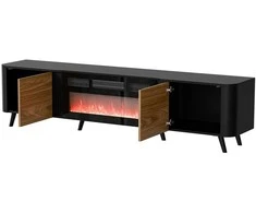 Laikiklis Cama Meble Televizoriaus Spintelė - Cama Volare 200 x 39 x 49 cm Juoda/Riešutmedis + Židinys