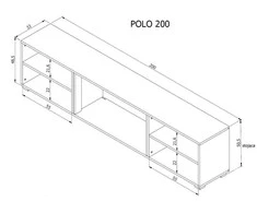 Cama Meble Televizoriaus Spintelė - Polo 180x33x39 Balta, Židinys Juodas